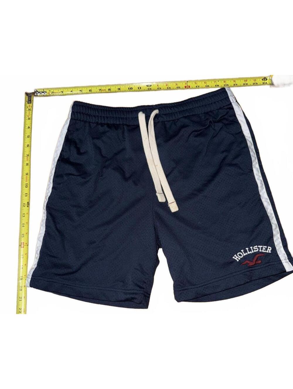 Vintage Hollister Men's Navy Blue Athletic Shorts with White Side Stripes M